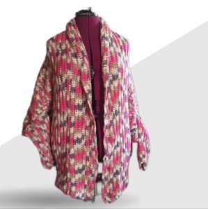 Oversized handmade crochet pink/grey cardigan